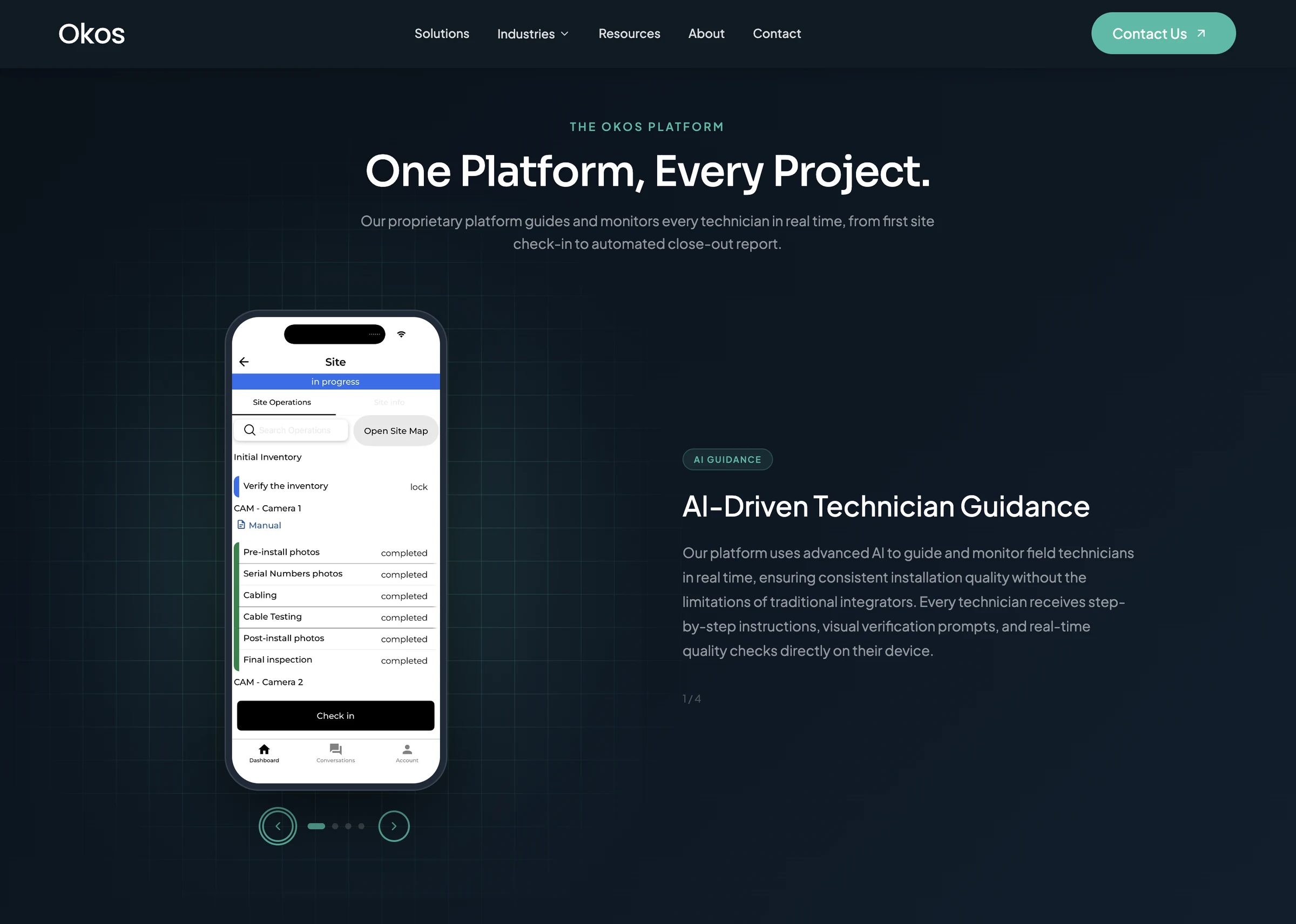 The Okos platform, shown on the website