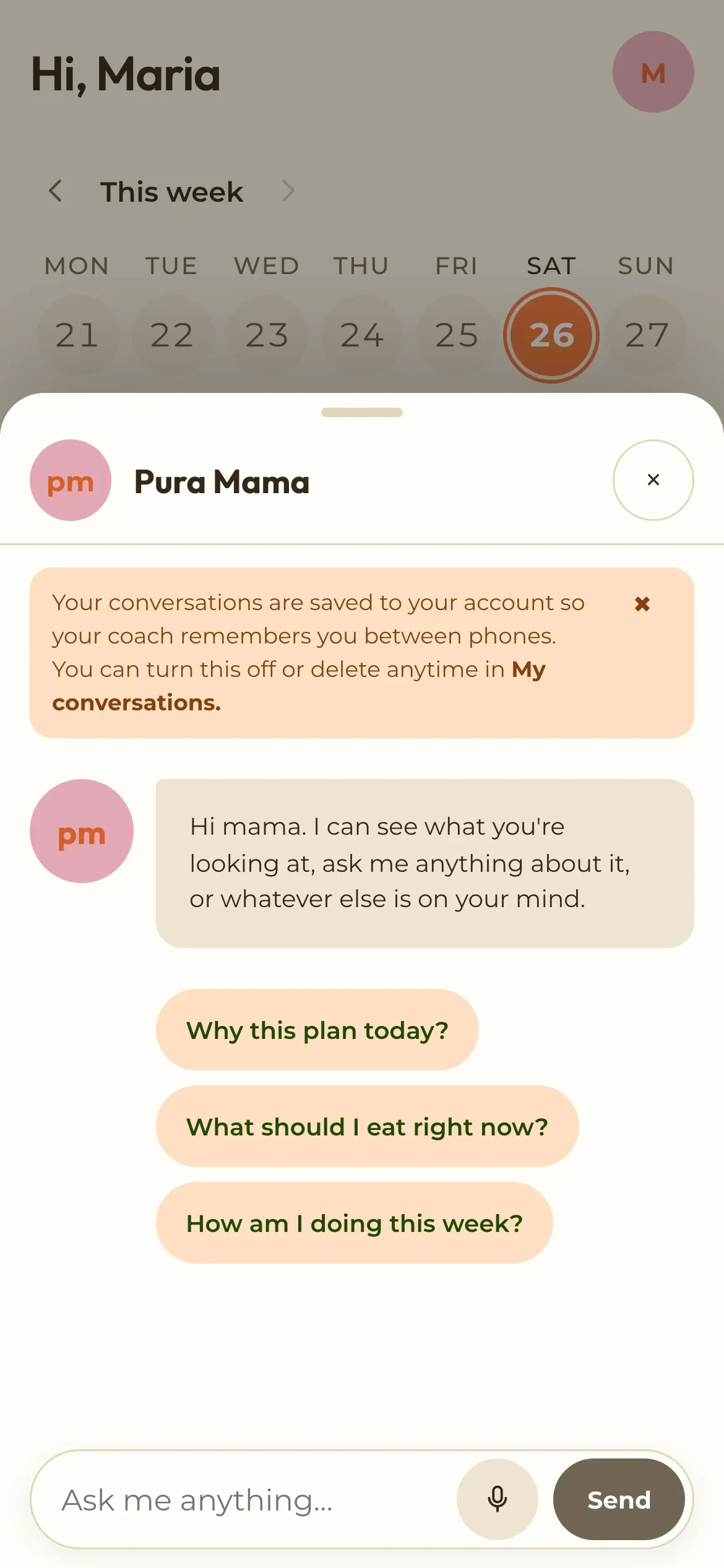 The Pura Mama AI nutrition coach