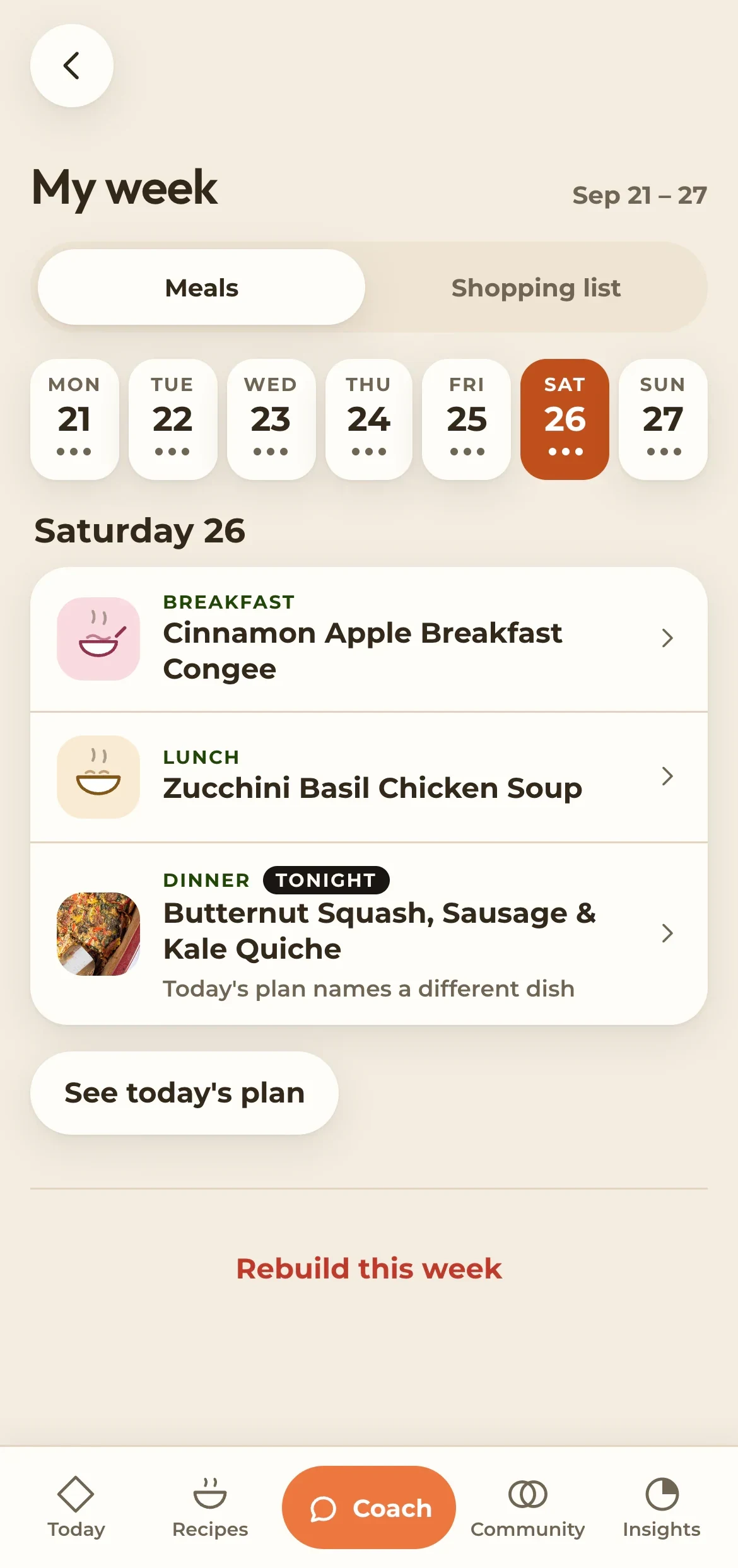 The Pura Mama weekly meal plan