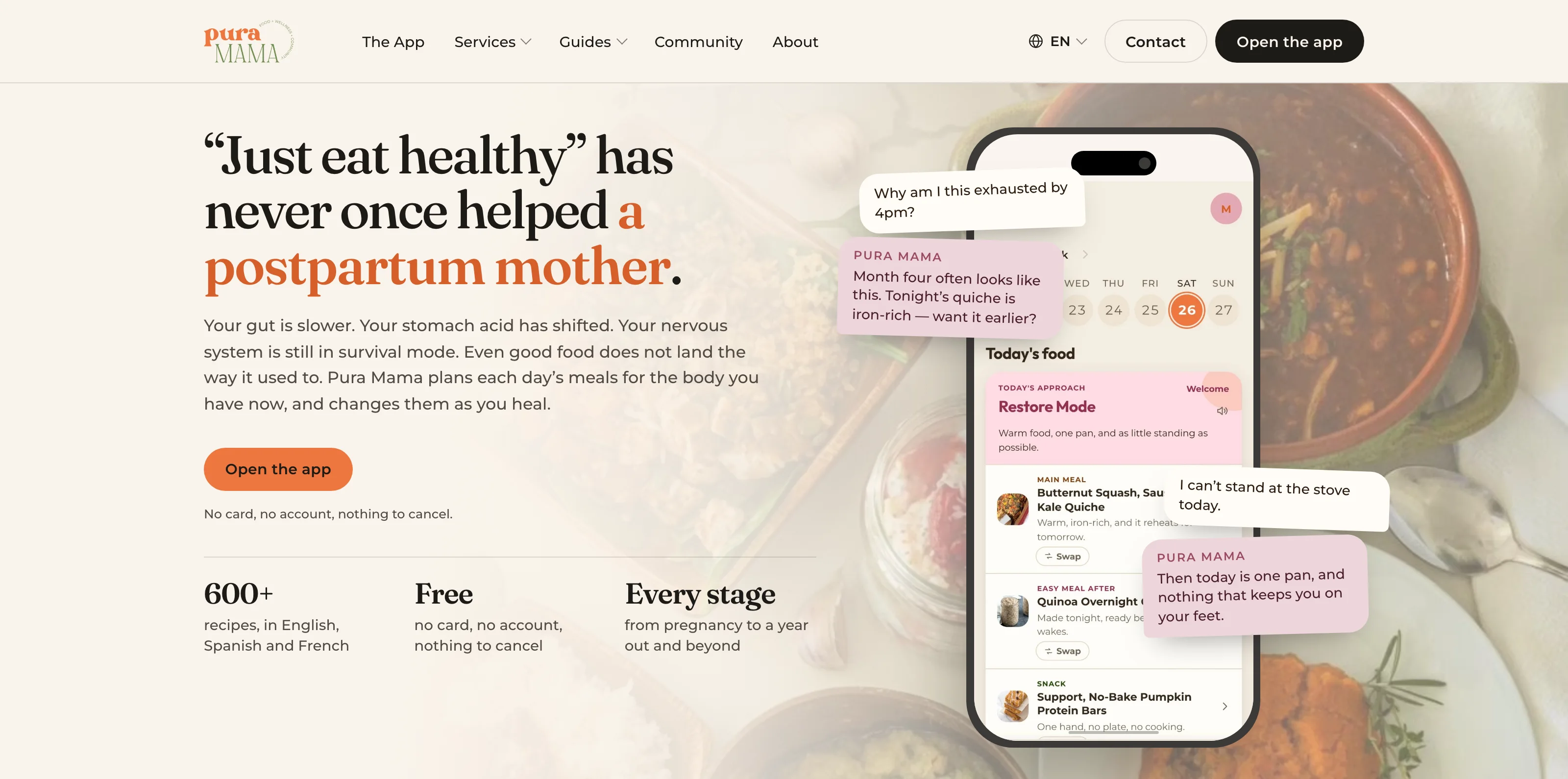 The Pura Mama app website