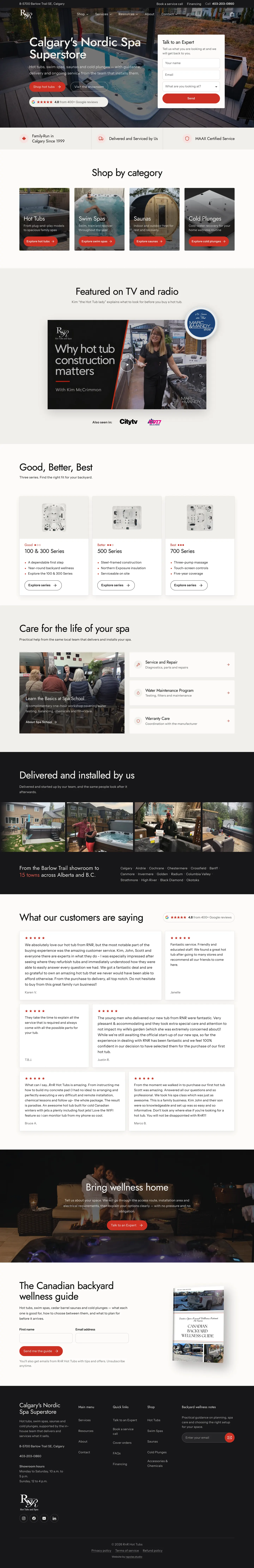 The rebuilt RnR Hot Tubs homepage