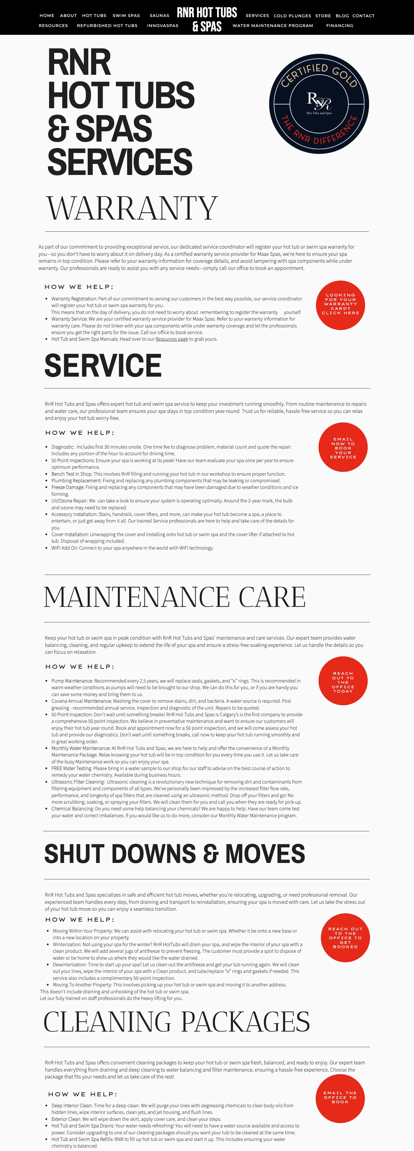 The previous services page