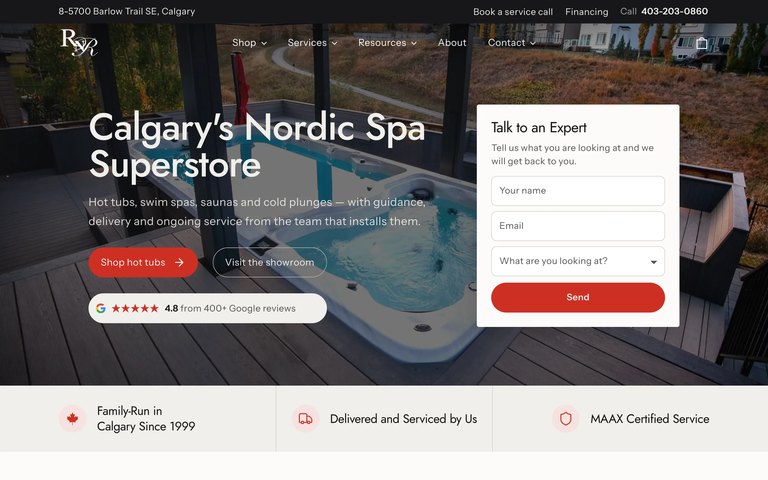 The RnR Hot Tubs homepage