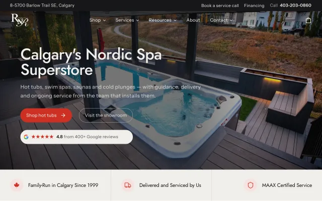 The RnR Hot Tubs website