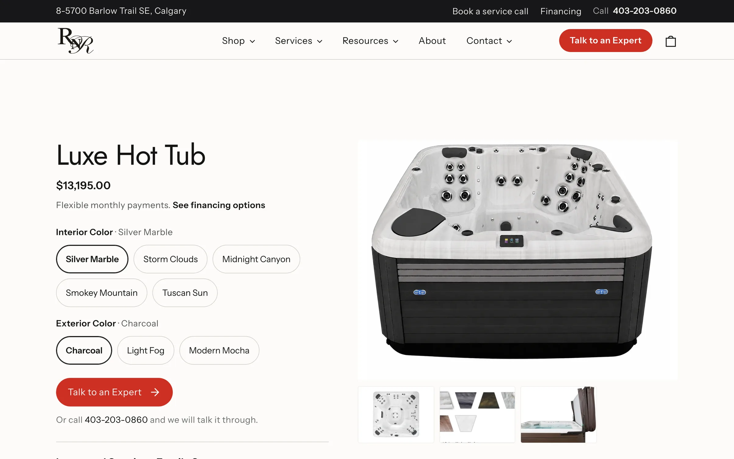 A hot tub product page leading to Talk to an Expert